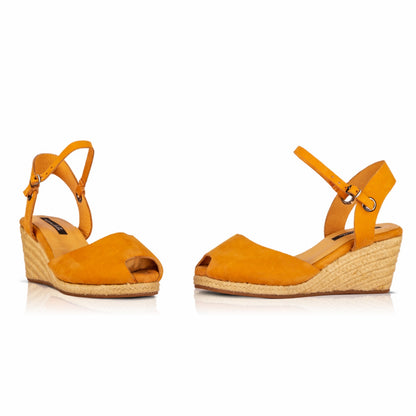 The Gaia Leather Espadrilles with Wedge Heel | Black & Ochre