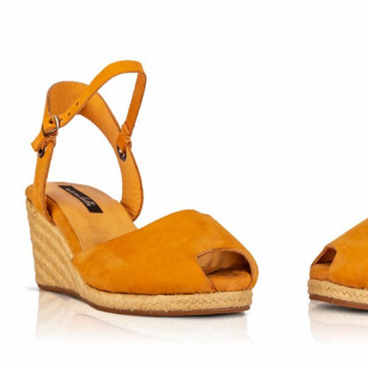 The Gaia Leather Espadrilles with Wedge Heel | Black & Ochre
