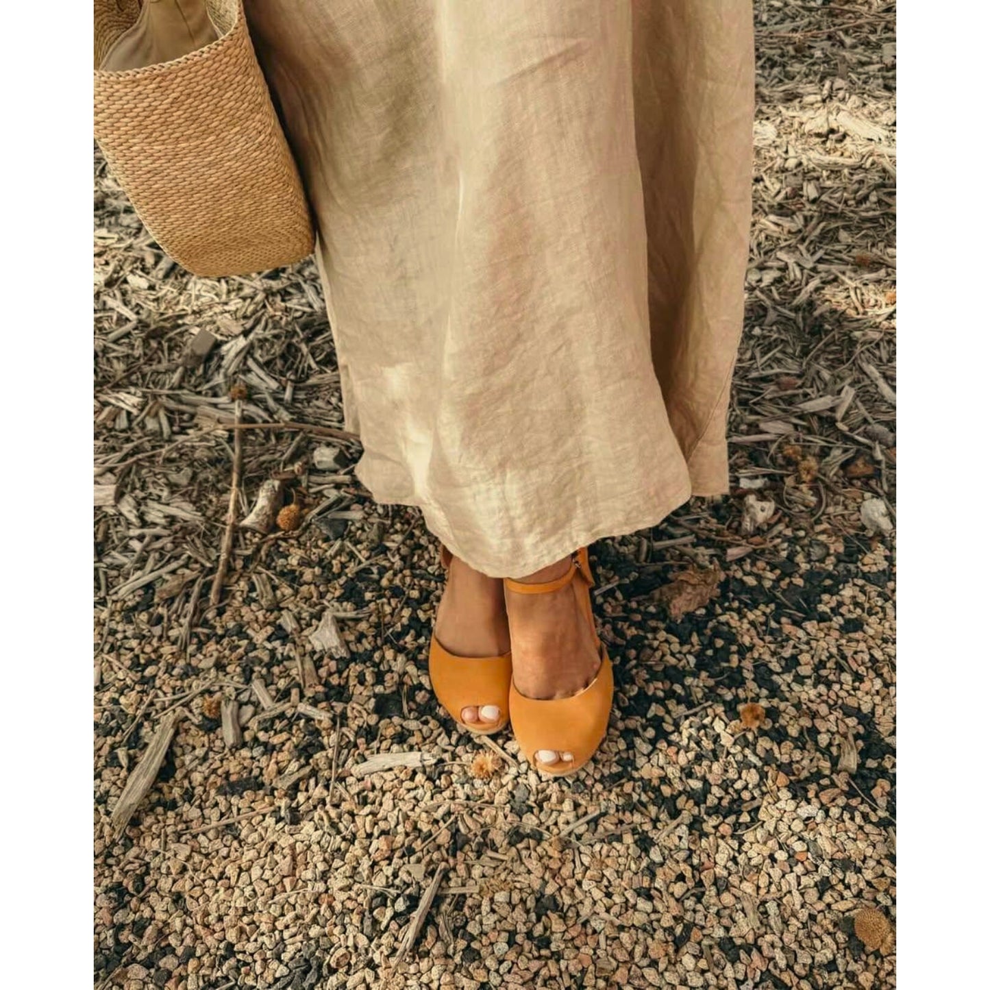The Gaia Leather Espadrilles with Wedge Heel | Black & Ochre