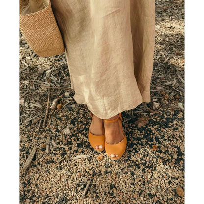 The Gaia Leather Espadrilles with Wedge Heel | Black & Ochre