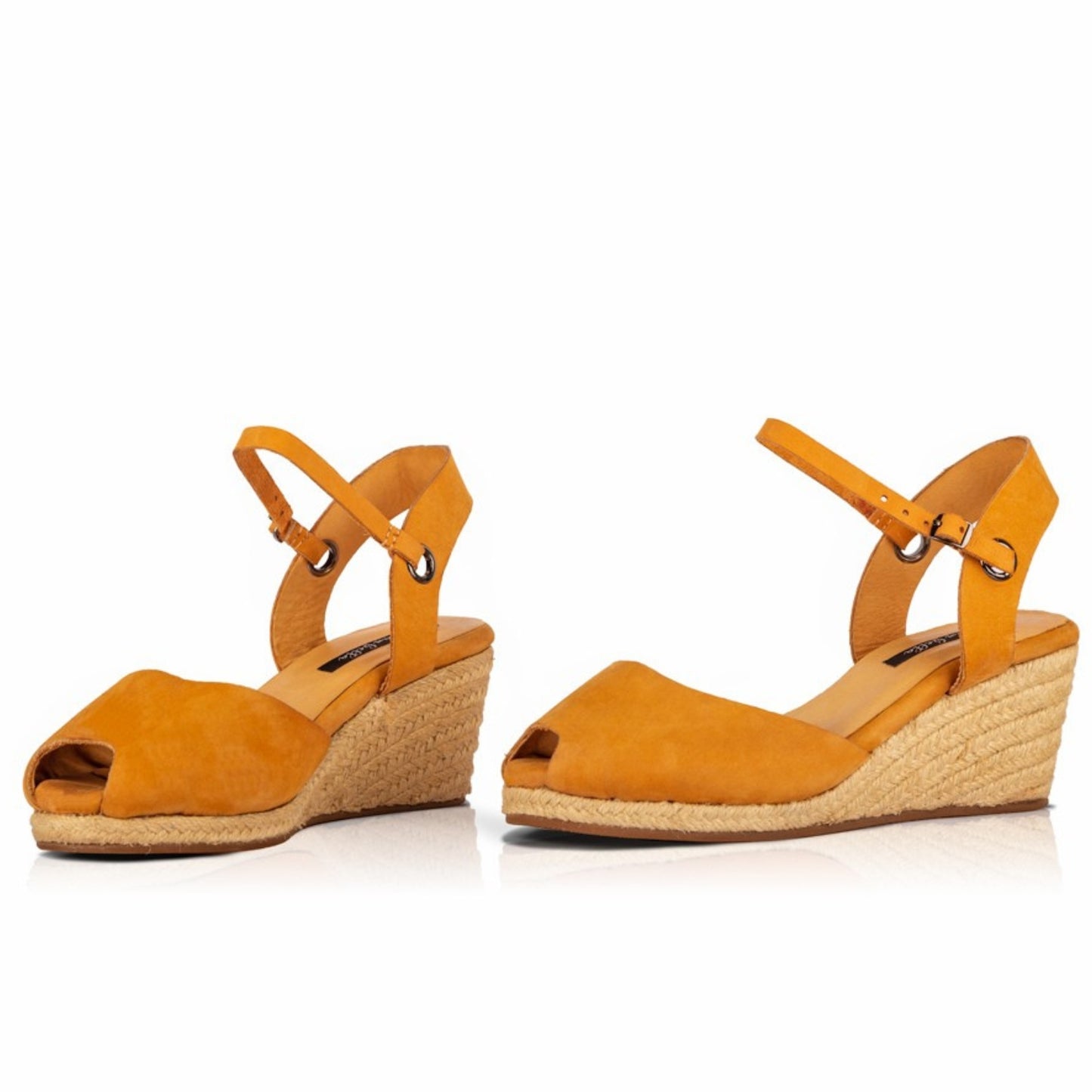 The Gaia Leather Espadrilles with Wedge Heel | Black & Ochre
