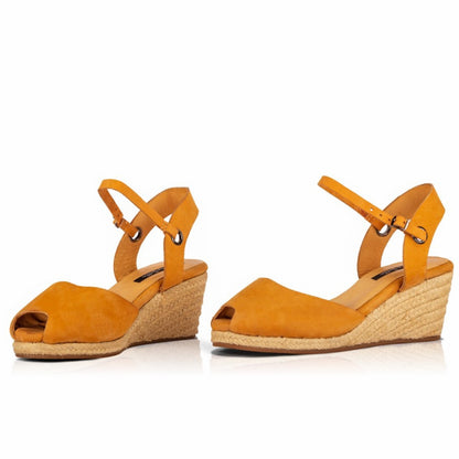 The Gaia Leather Espadrilles with Wedge Heel | Black & Ochre