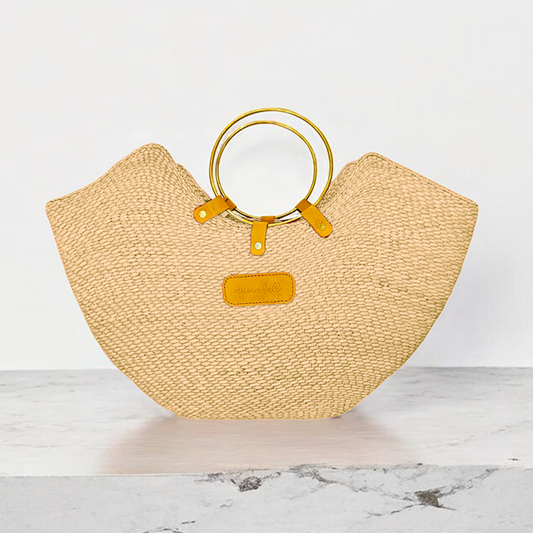 Handwoven Natural Seagrass Tote with Brass Handles