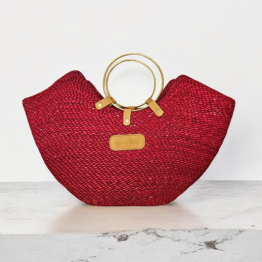 Handwoven Red Seagrass Tote with Brass Handles