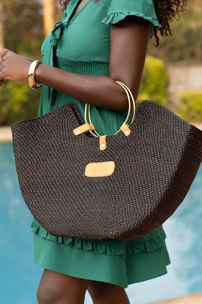 Woven Straw Beach Bag with Brass Handles | Handcrafted in Tanzania