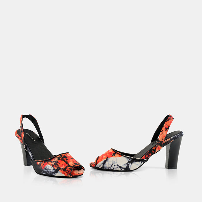 Orange and Black Print Hera Heels