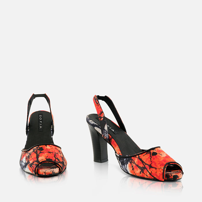 Orange and Black Print Hera Heels