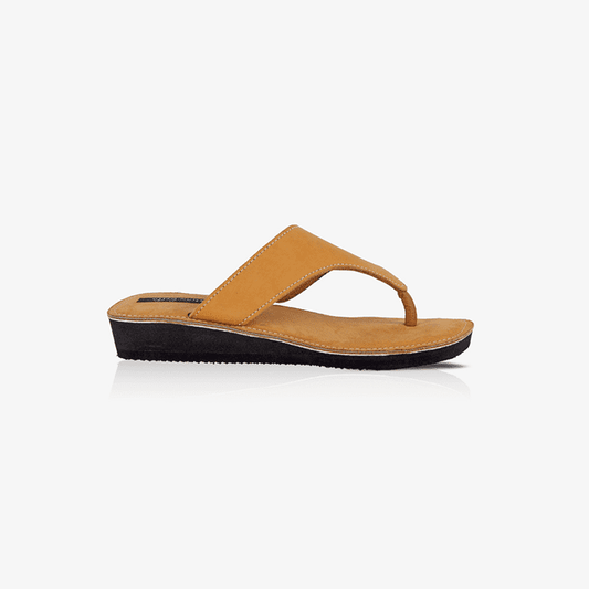 Raha Ochre Leather Slide Wedge Sandals