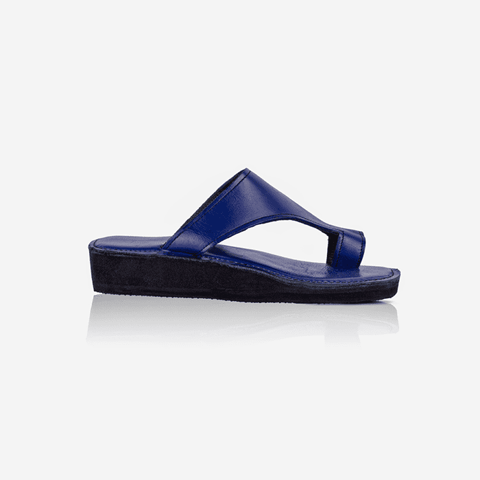 Raha Blue Leather Thong Wedge Sandals