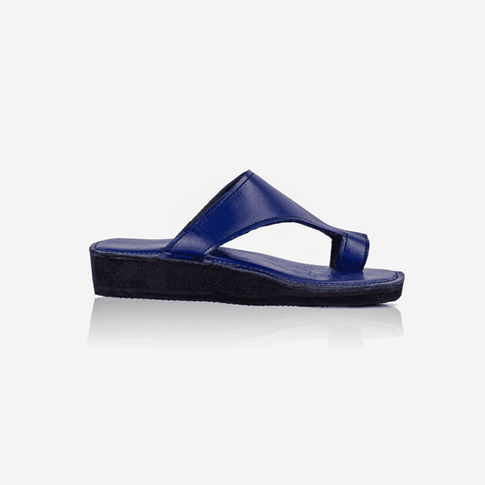 Raha Blue Leather Thong Wedge Sandals