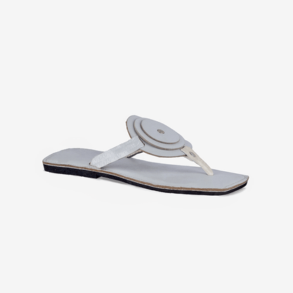 Women's Leather Flat Sandals with Circle Design