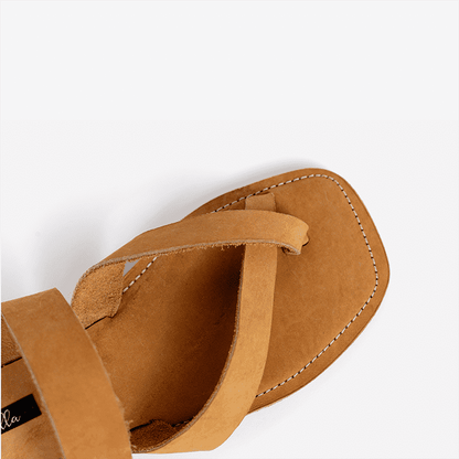 Women's Leather Sandals with Flat Cross Strap