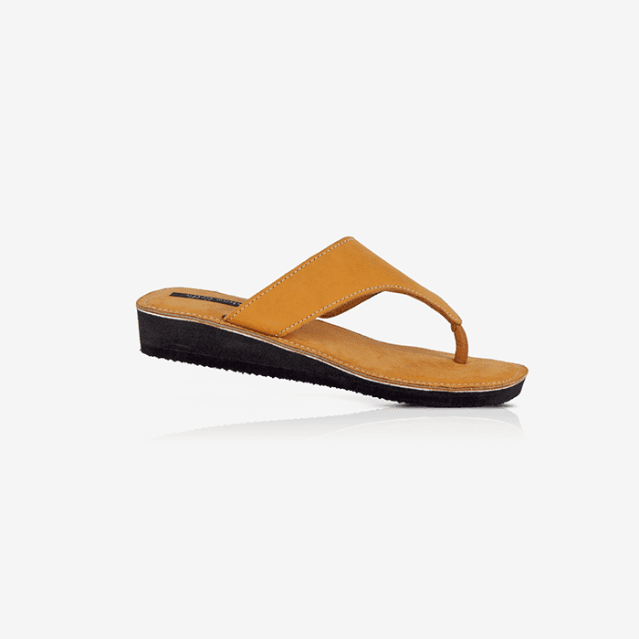 Raha Ochre Leather Slide Wedge Sandals