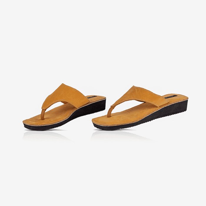Raha Ochre Leather Slide Wedge Sandals
