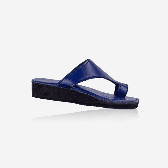 Raha Blue Leather Thong Wedge Sandals