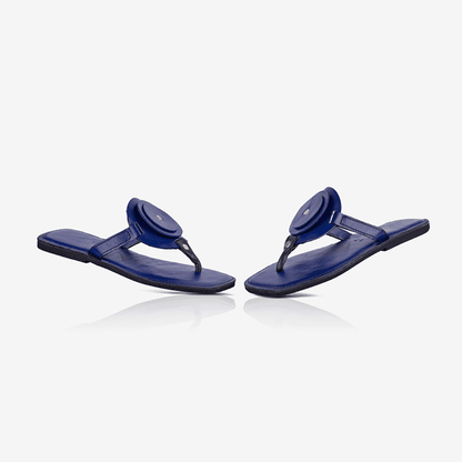 Women's Leather Flat Sandals with Circle Design