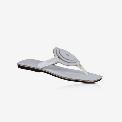 Women's Leather Flat Sandals with Circle Design