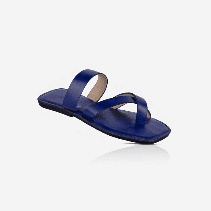 Image of handmade blue leather sandals produced by Australian brand Miriam Bella