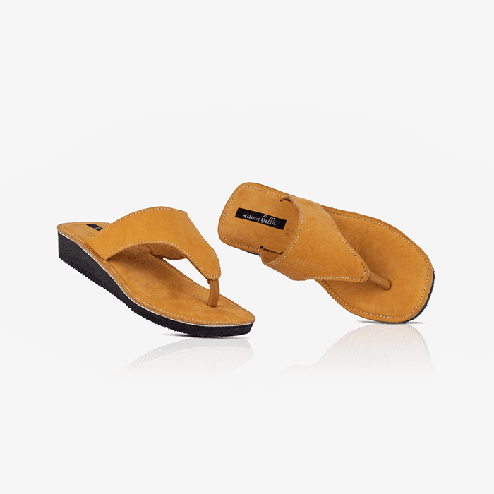 Raha Ochre Leather Slide Wedge Sandals