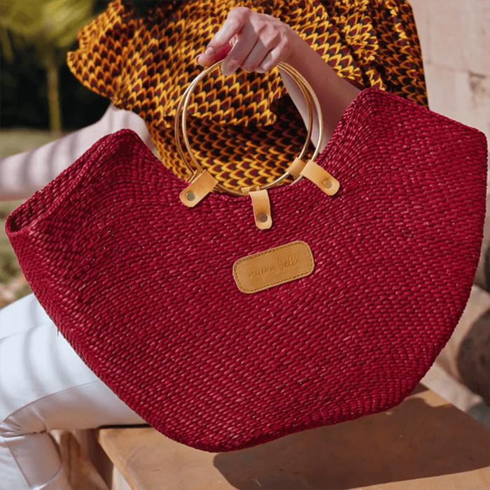 Woven Straw Beach Bag with Brass Handles | Handcrafted in Tanzania