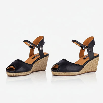 The Gaia Leather Espadrilles with Wedge Heel | Black & Ochre