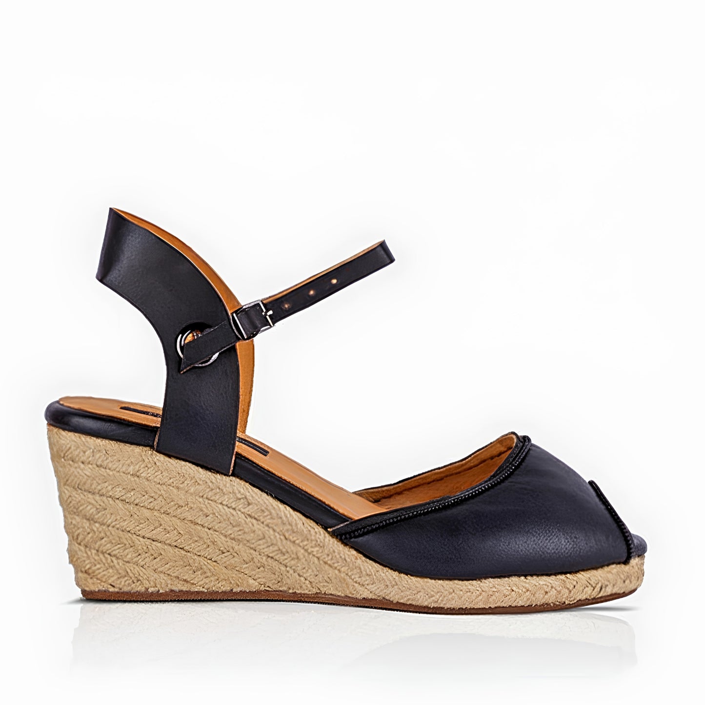 The Gaia Leather Espadrilles with Wedge Heel | Black & Ochre
