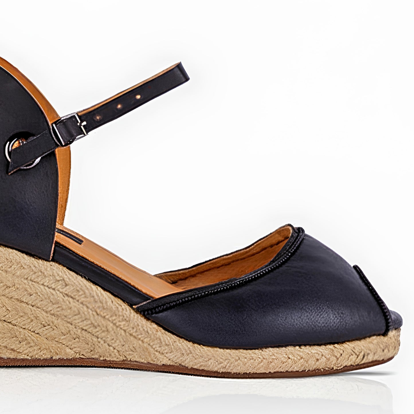 The Gaia Leather Espadrilles with Wedge Heel | Black & Ochre