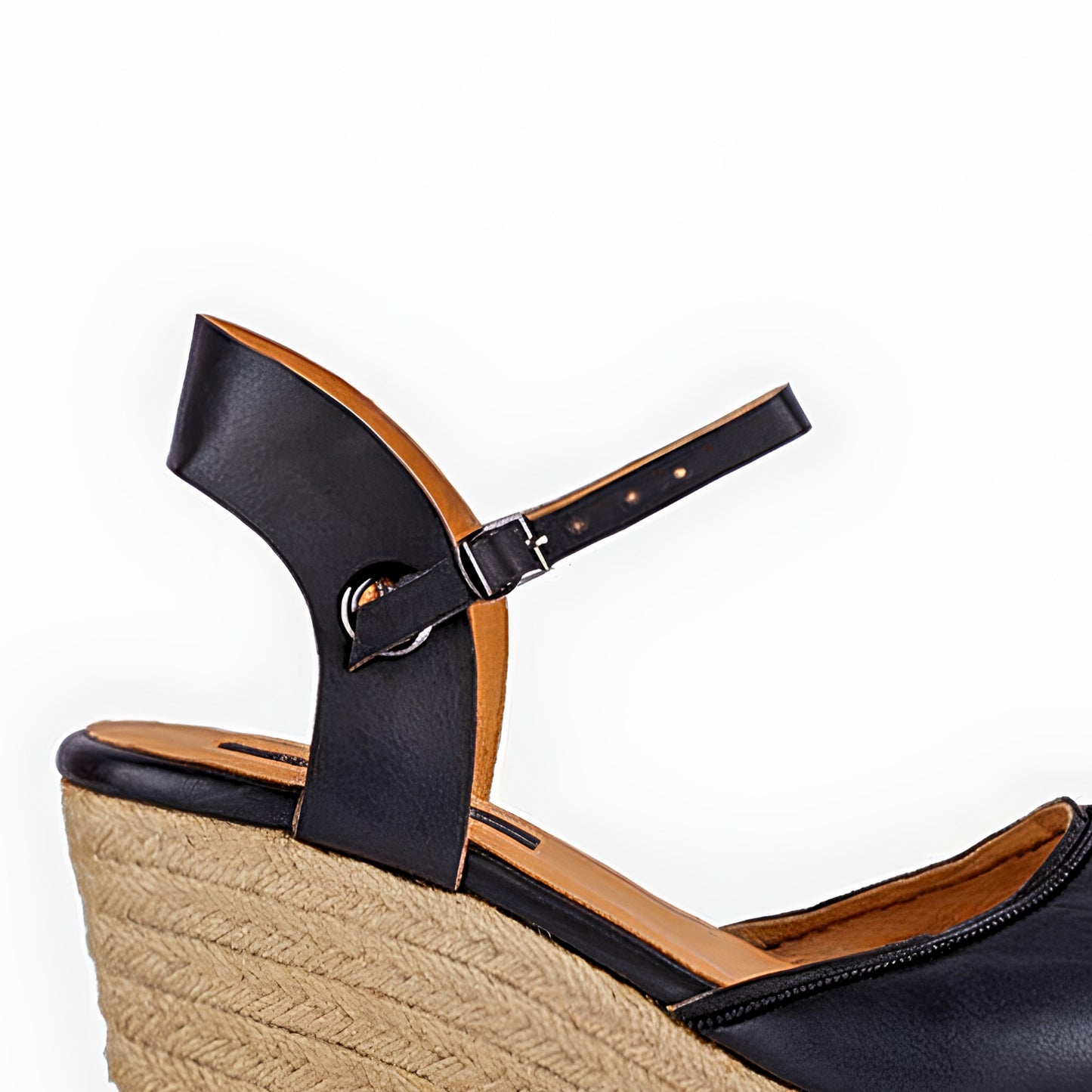 The Gaia Leather Espadrilles with Wedge Heel | Black & Ochre