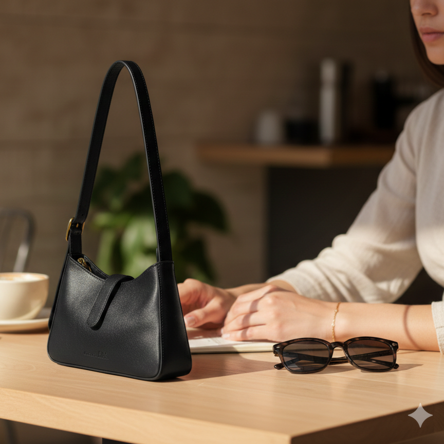 Black Leather Mini Shoulder Bag | Handcrafted in Kenya
