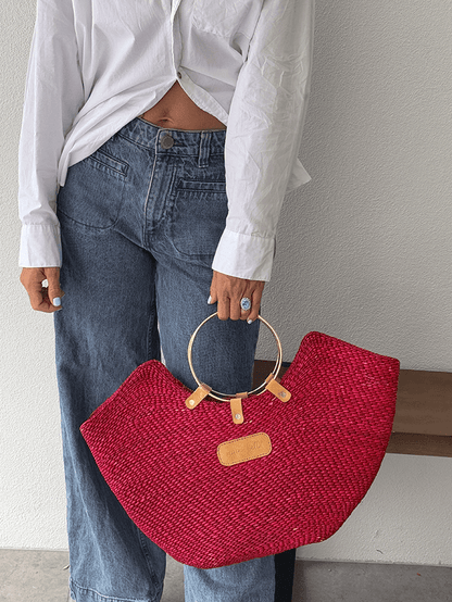 Woven Straw Beach Bag with Brass Handles | Handcrafted in Tanzania